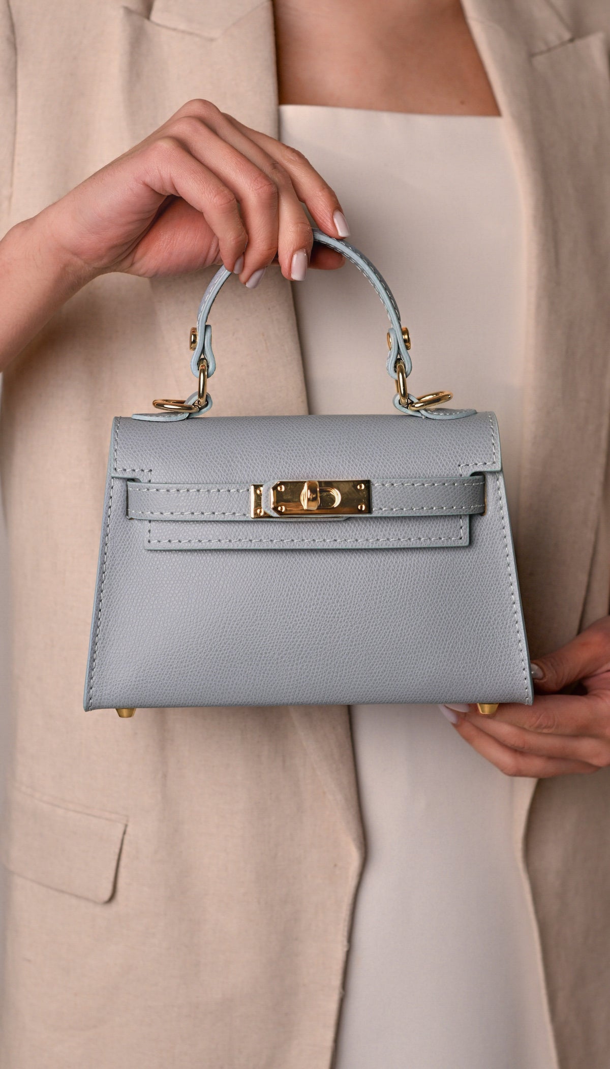 Geantă LINA piele naturală mini baby blue - vedere principală