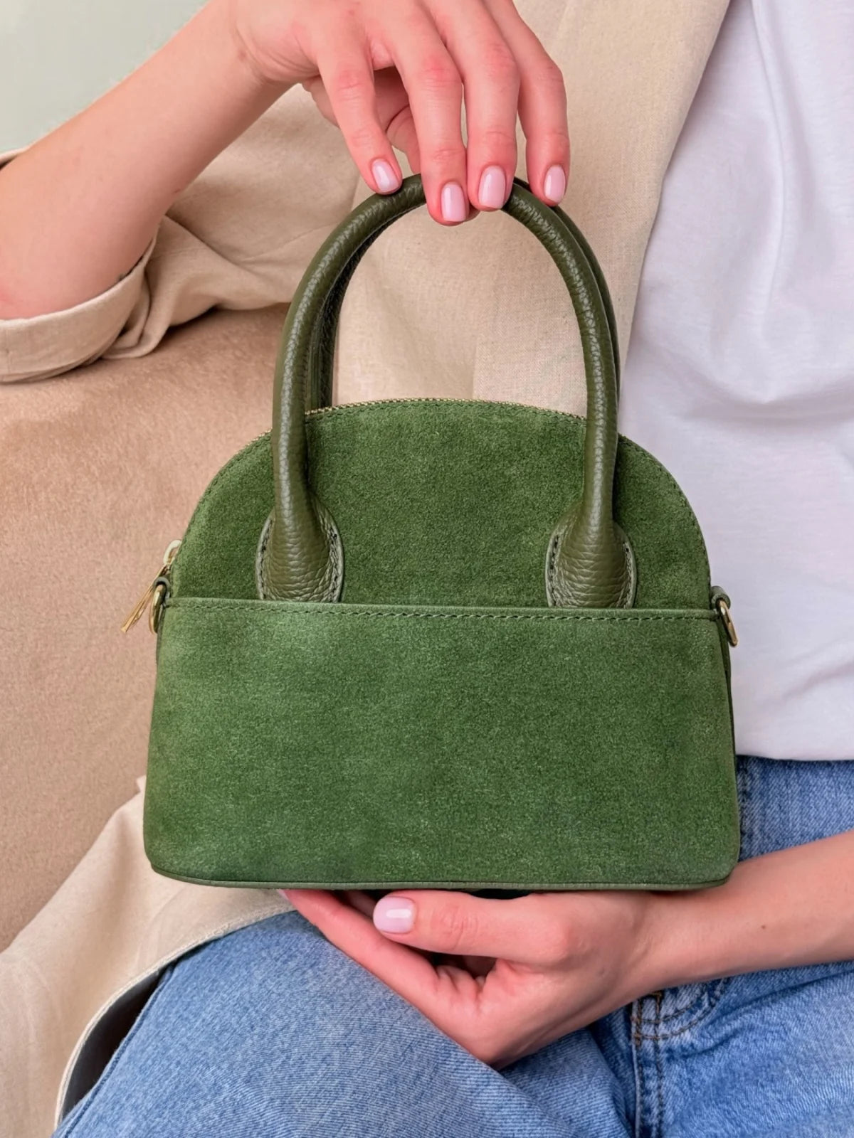 Geantă EMMA piele naturală mini olive - vedere principală