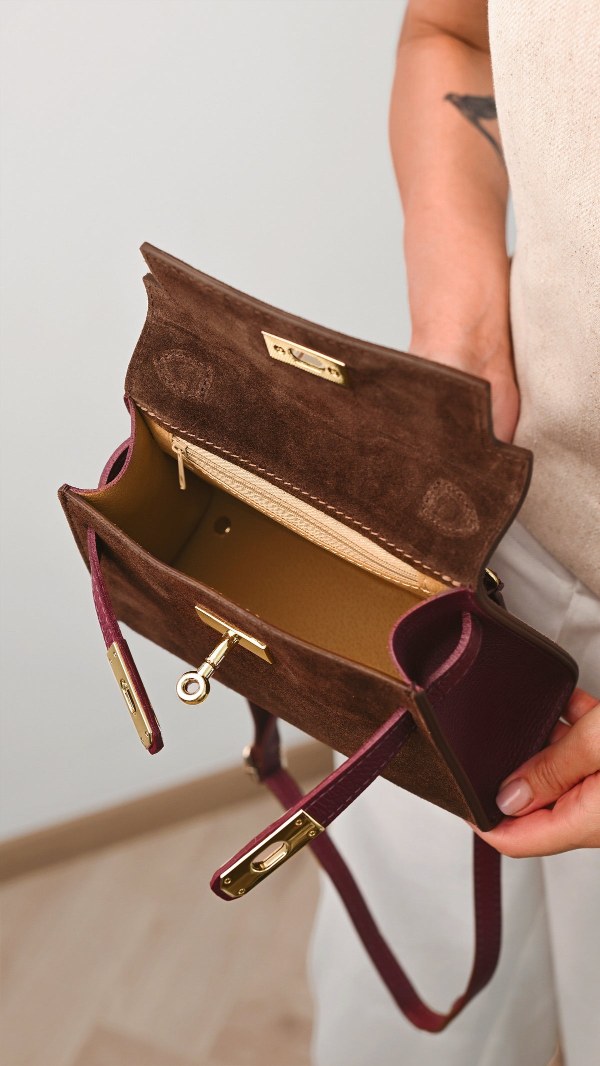 LINA MINI VELOUR — DARK MOCHA & WINE