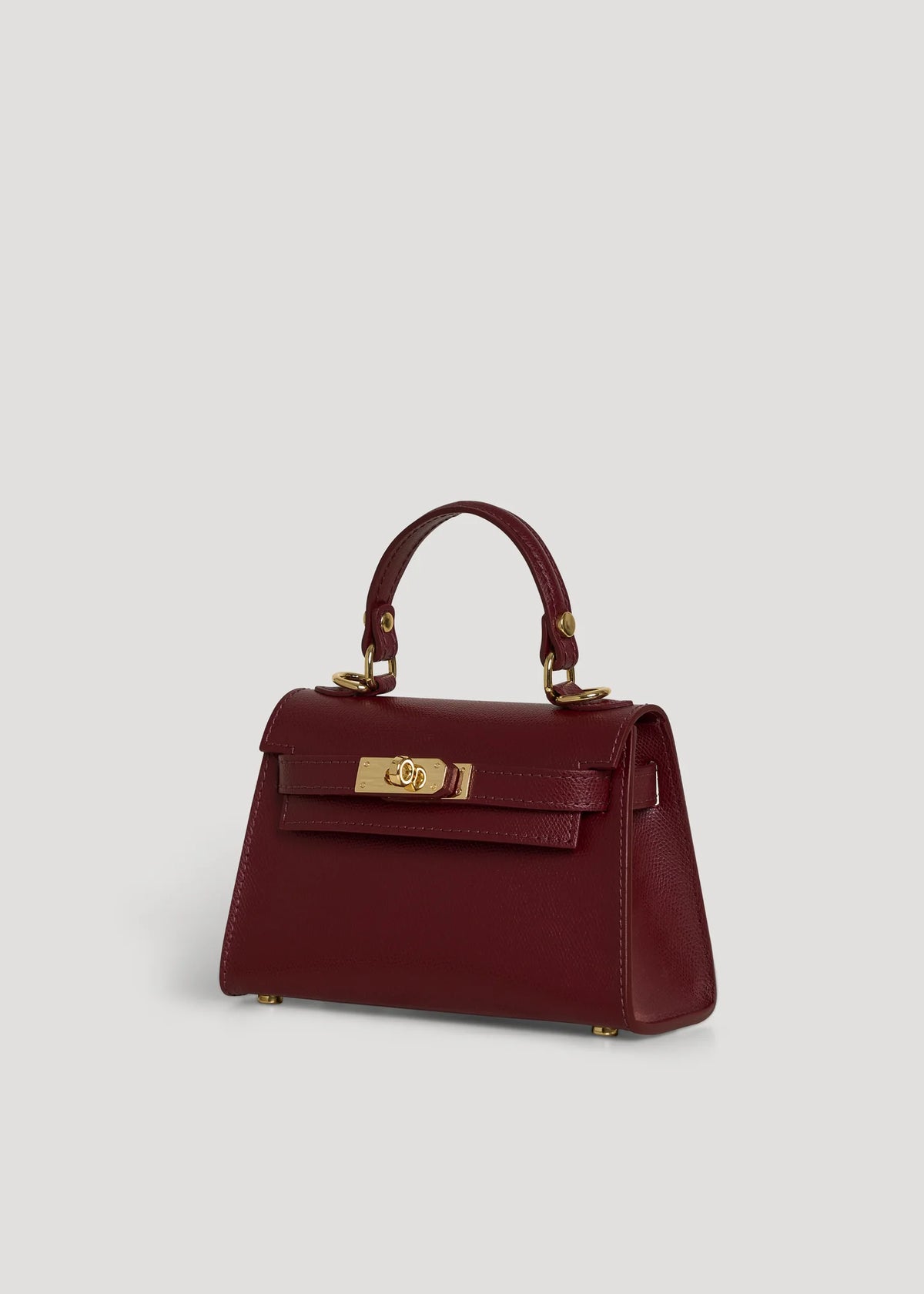 Geantă LINA mini burgundy - detaliu material piele