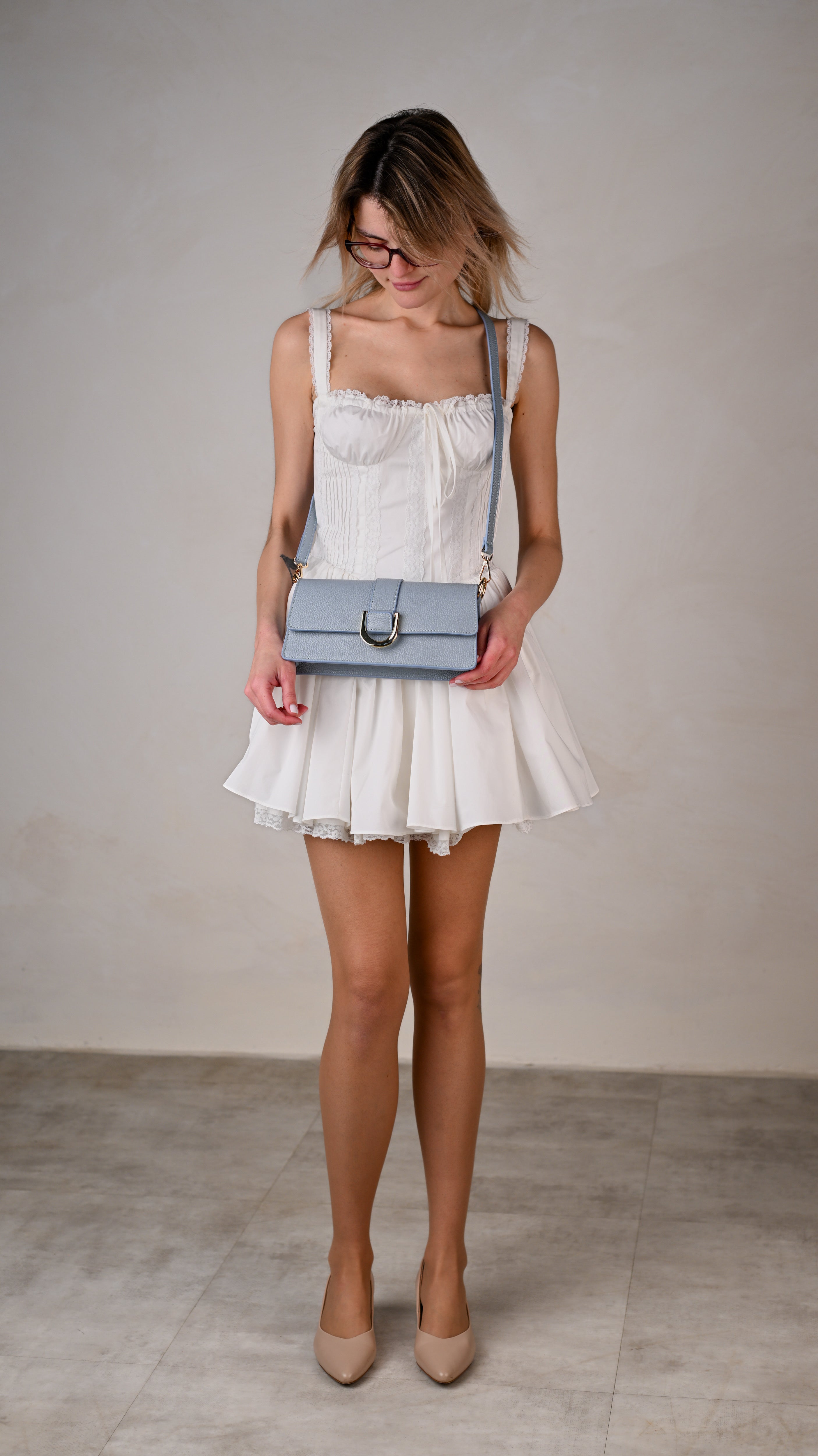 ALEXIA BABY BLUE, ECHTES LEDER.