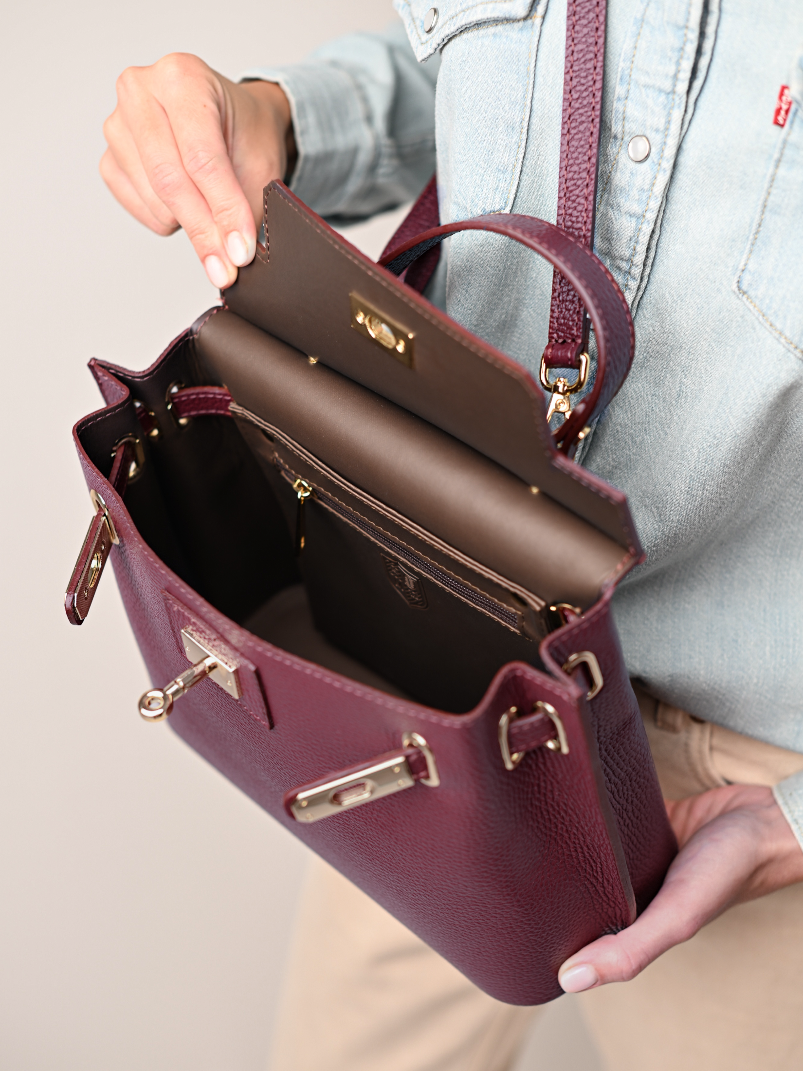 MIA BURGUNDY, PIELE NATURALĂ.